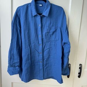 Cotton Guaze Blue Button-Up Shirt